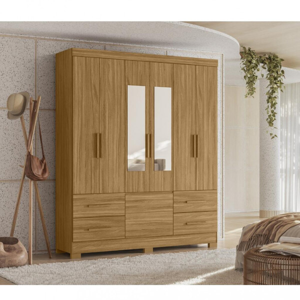 Guarda Roupa Casal 7 Portas 4 Gavetas Com Espelho Londres Mov