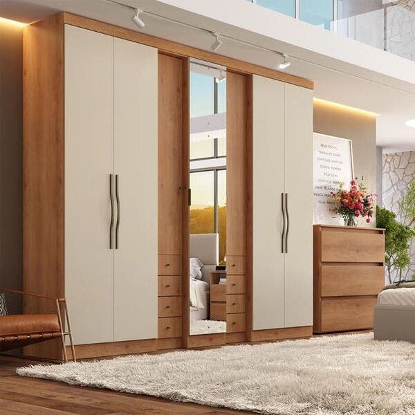 Guarda-roupa Casal 7 Portas 8 Gavetas Com Espelho 270x55x230cm