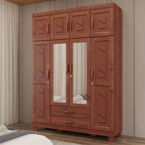 Guarda-roupa Casal 8 Portas 2 Gavetas Com Espelho Em Madeira