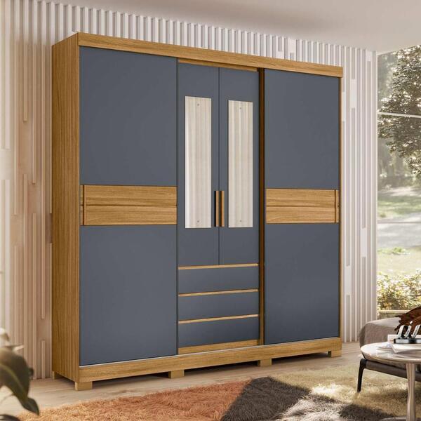 Guarda Roupa Casal 8 Portas 3 Gavetas Com Espelho Nápoles - F