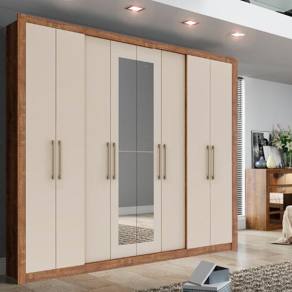 Guarda Roupa Casal 8 Portas 4 Gav Espelho Off White Carraro