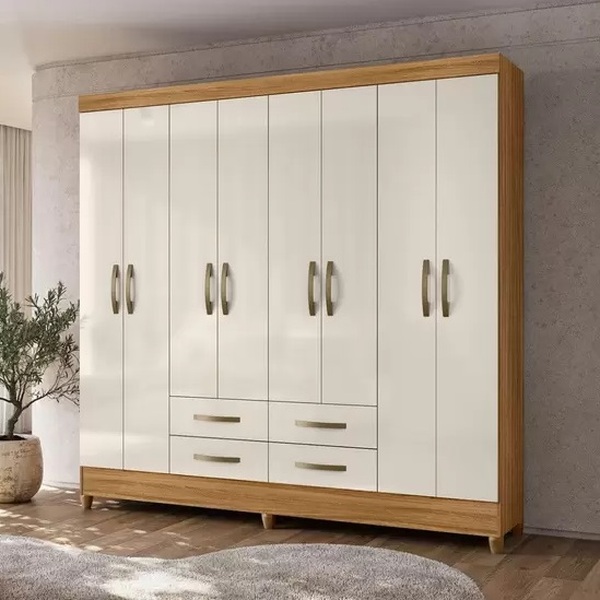 Guarda Roupa Casal 8 Portas 4 Gavetas  Freijo / Off White Flo