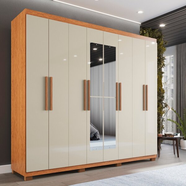 Guarda-roupa Casal 8 Portas 4 Gavetas Com Espelho Com Pés Mon
