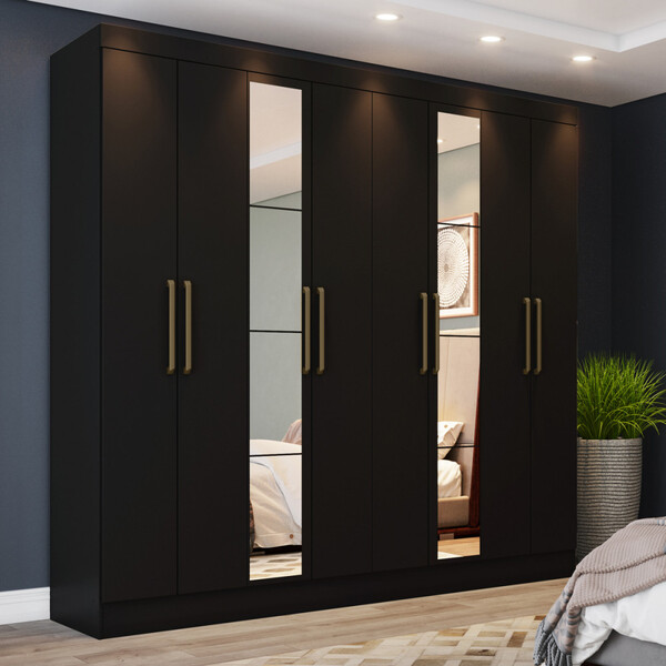 Guarda Roupa Casal 8 Portas 4 Gavetas Com Espelho Paris Casa