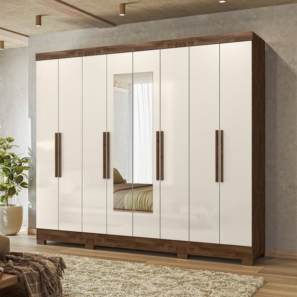 Guarda-roupa Casal 8 Portas 4 Gavetas Com Espelhos E Pés Dipl