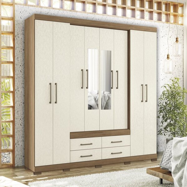 Guarda-roupa Casal 8 Portas 4 Gavetas Com Pés E Espelhos Nápo