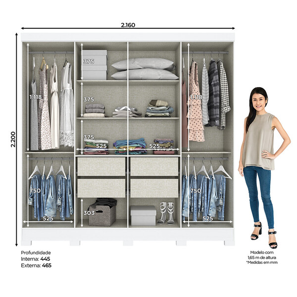 Guarda Roupa Casal 8 Portas 4 Gavetas Nevi Casa 812 | Leroy Merlin