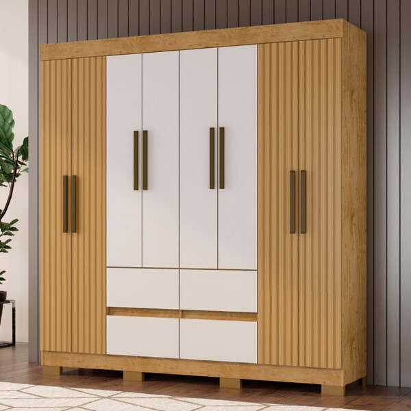 Guarda Roupa Casal 8 Portas 4 Gavetas Pintura Ripada B24084 A