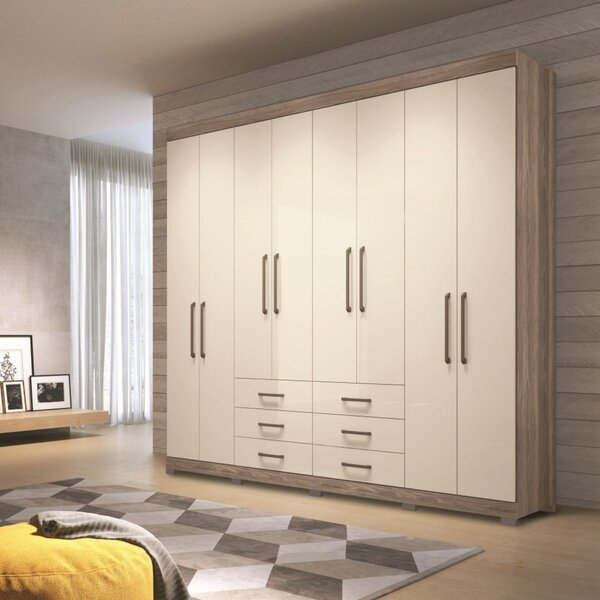 Guarda Roupa Casal 8 Portas 6 Gavetas Master Com Pés Castanho