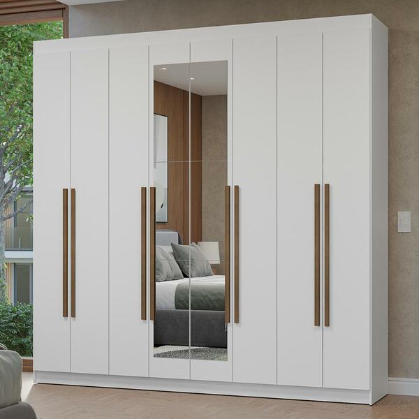 Guarda-roupa Casal 8 Portas Batentes Com Espelho Branco/branc