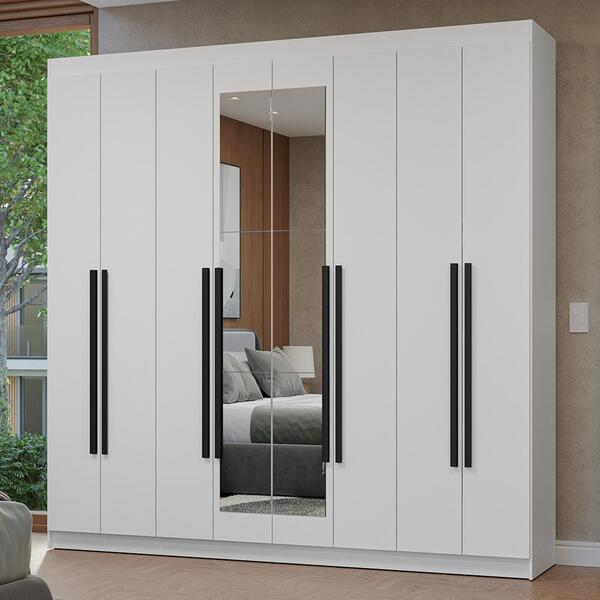 Guarda-roupa Casal 8 Portas Batentes Com Espelho Branco/b...