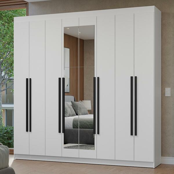 Guarda-roupa Casal 8 Portas Batentes Com Espelho Branco/branc