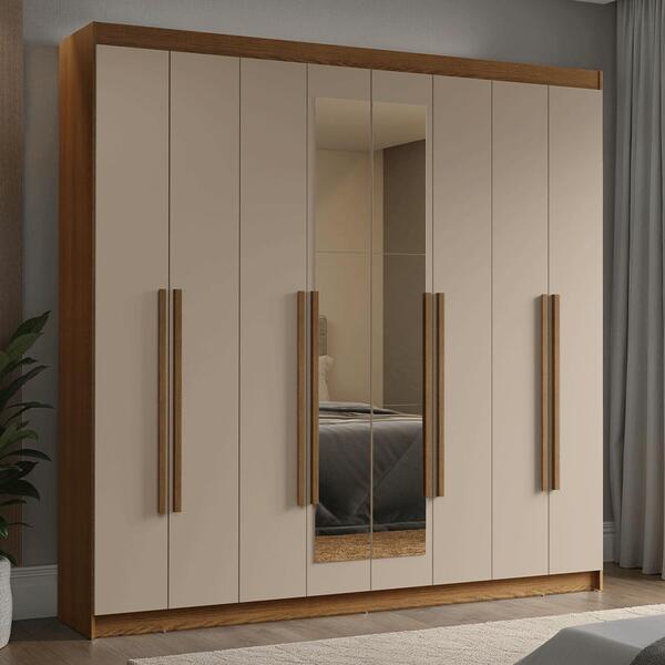 Guarda-roupa Casal 8 Portas Batentes Com Espelho Rustic/crema