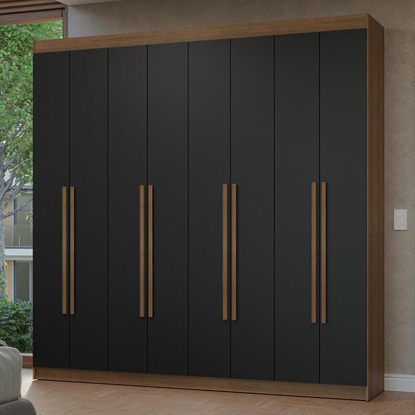 Guarda-roupa Casal 8 Portas Batentes Rustic/preto/rustic Netu