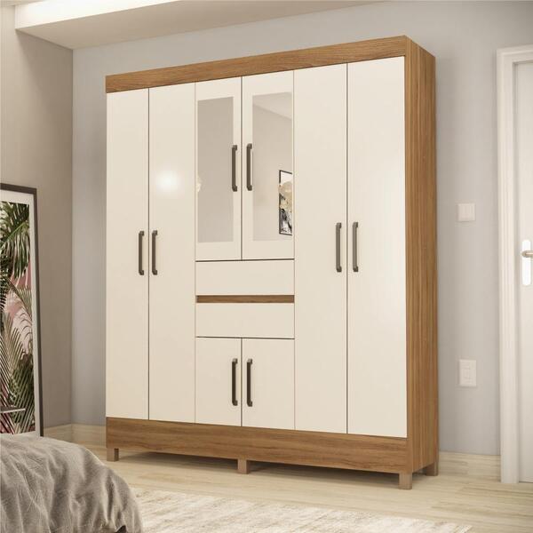 Guarda Roupa Casal 8 Portas Com Espelho Terni Amendola Off-wh