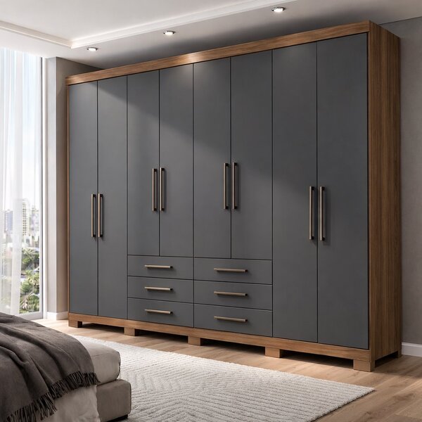 Guarda Roupa Casal 8 Portas E 6 Gavetas Com Pés Master Jatobá