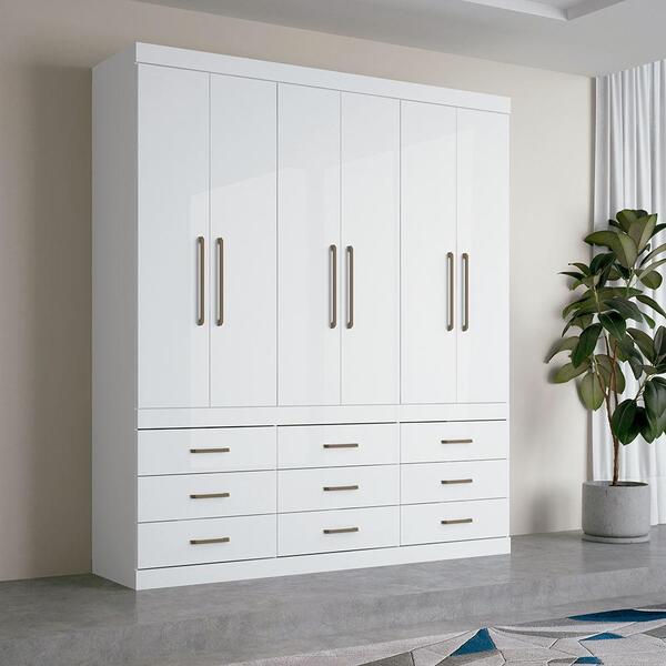 Guarda Roupa Casal 9 Gavetas 6 Portas Branco Plus 6.9 Santos