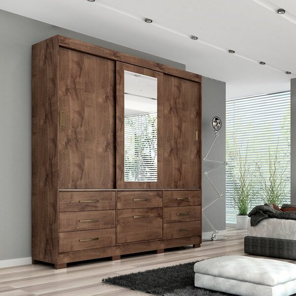 Guarda-roupa Casal  Mdf 3 Portas De Correr Espelho 7 Gavetas