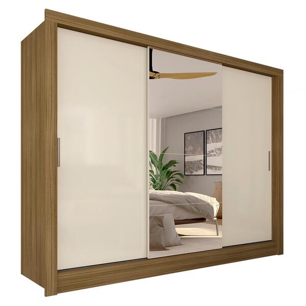 Guarda Roupa Casal Aghata 3 Pts Com Espelho Boreal/off Premiu