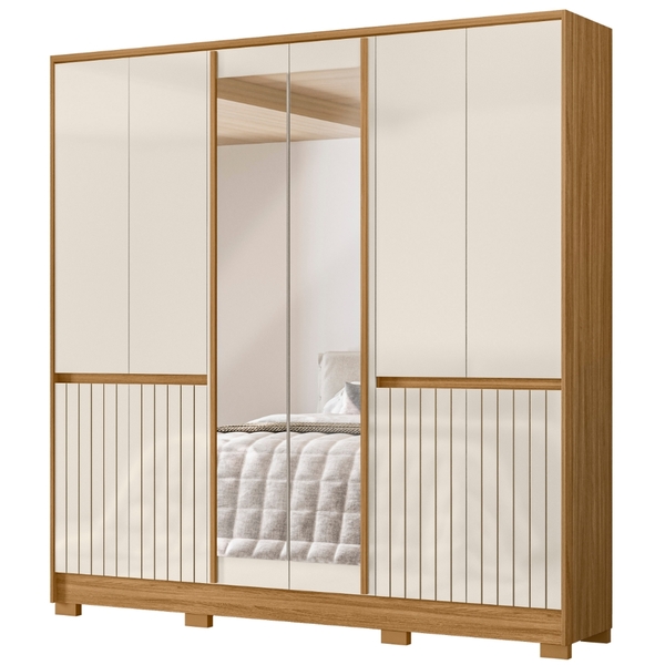 Guarda Roupa Casal Alasca Com Espelho 10 Portas Freijó Off Wh