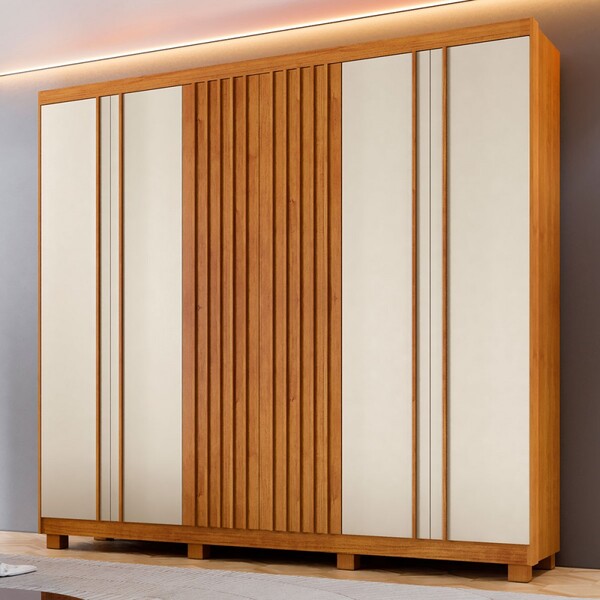 Guarda-roupa Casal Alaska 6 Portas 5 Gavetas Ripado Cinamomo/