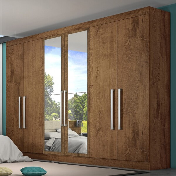 Guarda-roupa Casal Alba 6 Portas 4 Gavetas 100% Mdf Espelhado