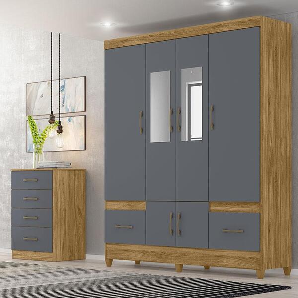 Guarda Roupa Casal Ambiente Ms912 Com Espelho E Cômoda Ms913 Freijó ...