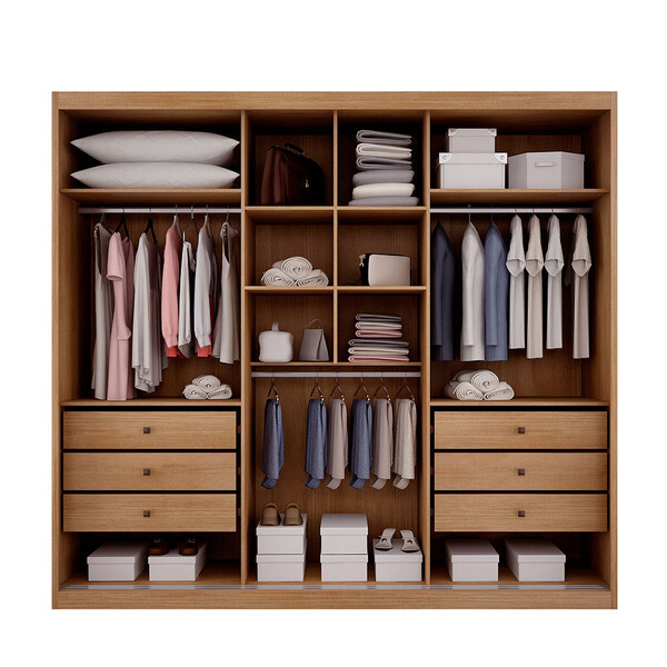 Guarda Roupa Casal Amsterdã 3 Portas 6 Gavetas Com Espelho Clic