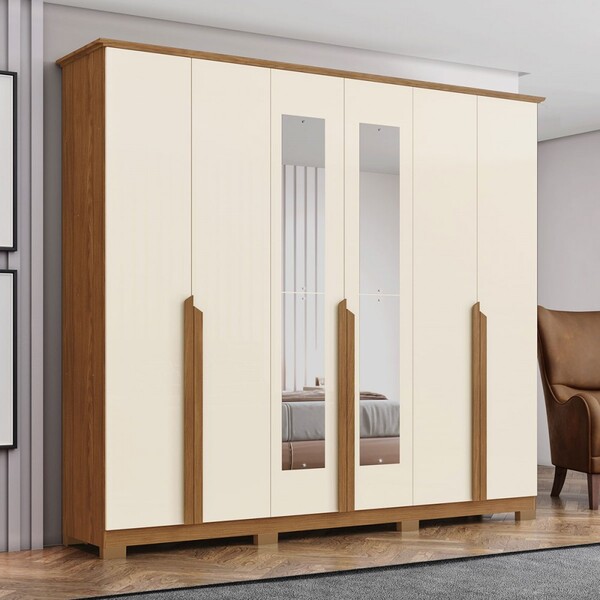 Guarda-roupa Casal Andréas 6 Portas 6 Gavetas Nature/off Whit