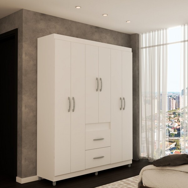 Guarda-roupa Casal Apolo 6 Portas 2 Gavetas Branco - Pnr Móve
