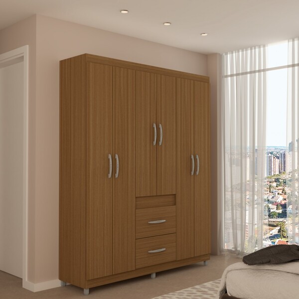 Guarda-roupa Casal Apolo 6 Portas 2 Gavetas Castanho - Pnr Mó