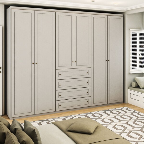 Guarda-roupa Casal Arizona 6 Portas 4 Gavetas Cinza - Panoram