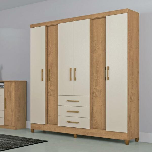 Guarda Roupa Casal Armário Roupeiro Cabideiro Quarto 6 Portas