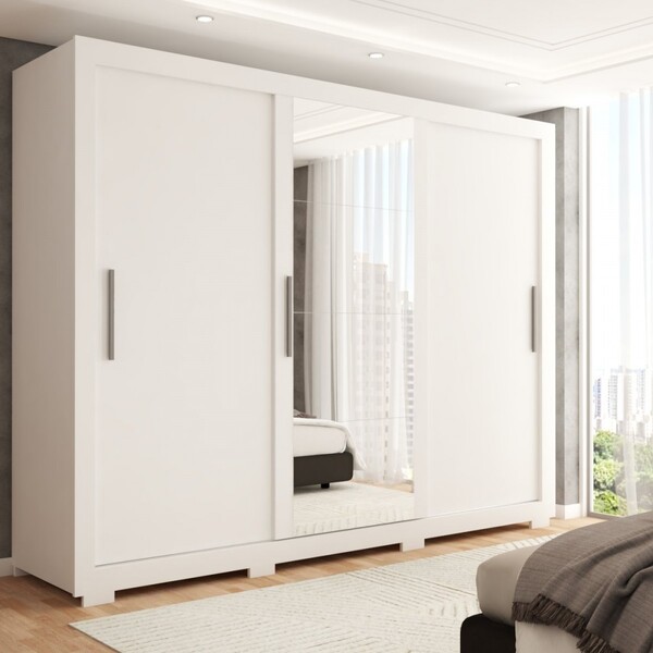 Guarda-roupa Casal Atena 3 Portas 2 Gavetas Com Espelho Branc