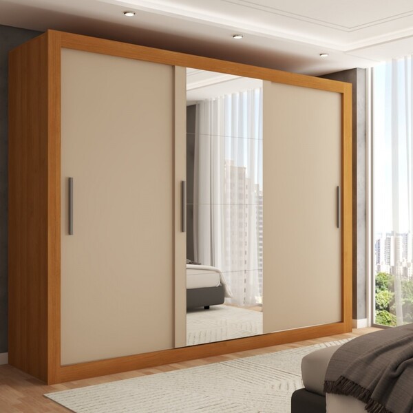 Guarda-roupa Casal Atenas 3 Portas 2 Gavetas Com Espelho Flex
