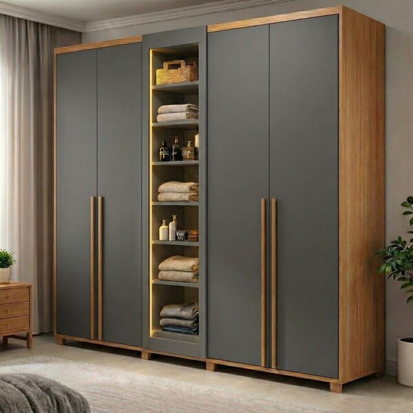 Guarda-roupa Casal Áustria 5 Portas 1 Porta Com Vidro Reflect