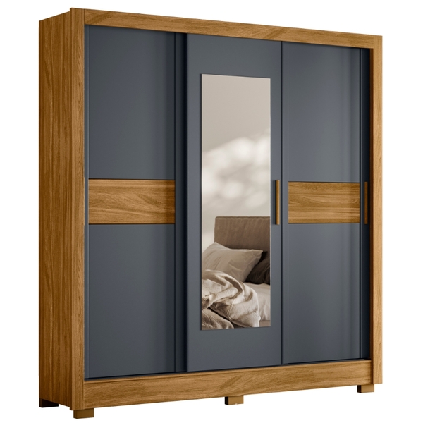 Guarda Roupa Casal Bahamas Espelho 3 Portas De Correr Freijó