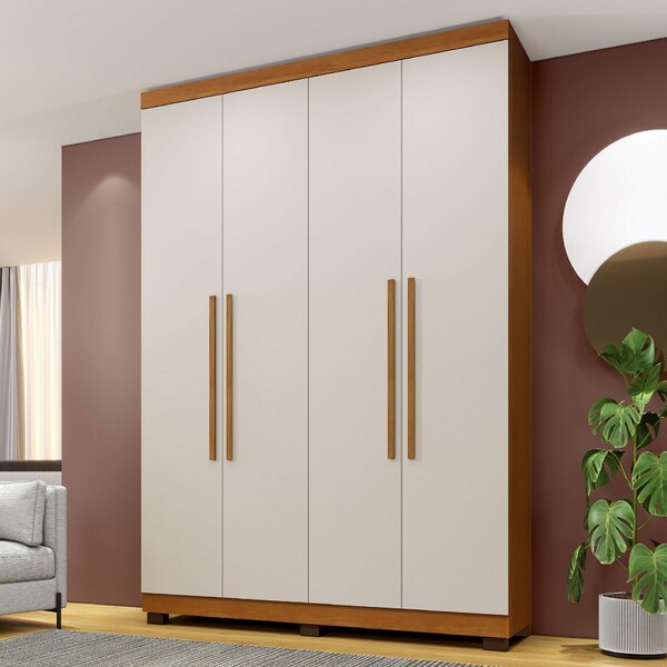 Guarda-roupa Casal Bari 4 Portas 3 Gavetas Cinamomo/off White