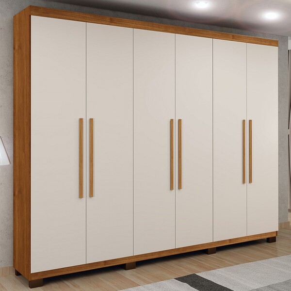 Guarda-roupa Casal Bari 6 Portas 4 Gavetas Cinamomo/off White