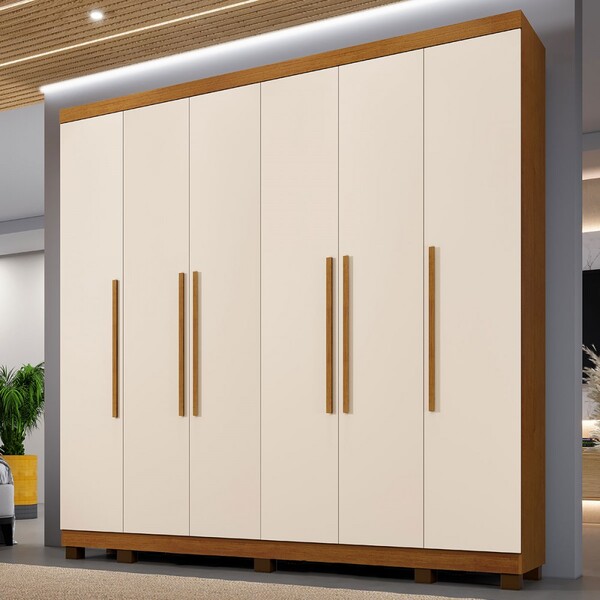 Guarda-roupa Casal Bari 6 Portas 6 Gavetas Cinamomo/off White