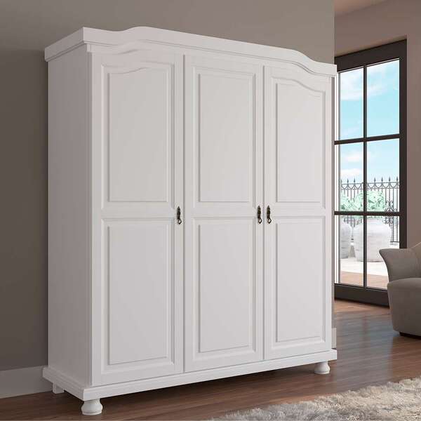 Guarda-roupa Casal Bastian Madeira Maciça 3 Pt Branco