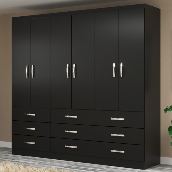 Guarda-roupa Casal Bergamo 6 Portas 9 Gavetas Preto - Evidenc