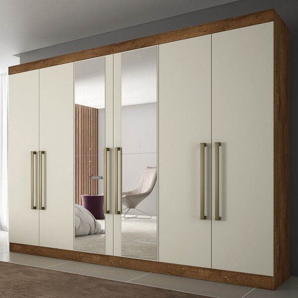 Guarda-roupa Casal Bergone 6 Portas 100% Mdf Espelhado Brauna