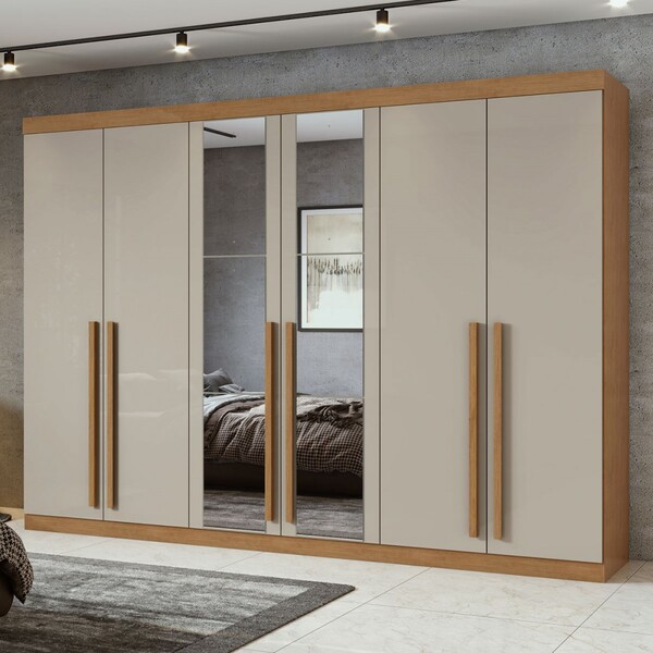 Guarda-roupa Casal Bertha 6 Portas 4 Gavetas Com Espelho Amên