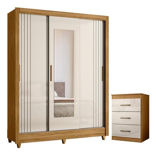 Guarda Roupa Casal Bolívia E Cômoda Ms913 Freijó Off White –