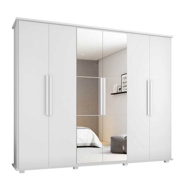 Guarda-roupa Casal Branco Com Espelho 6 Portas 4 Gavetas Cana