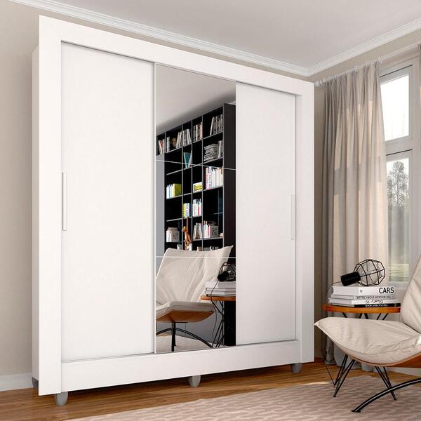 Guarda Roupa Casal C/espelho 3 Pts 1 Gav Alice Branco - M. Ar