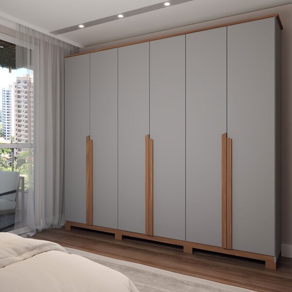 Guarda-roupa Casal Calábria Slim 6 Portas 6 Gavetas Cinza/nat