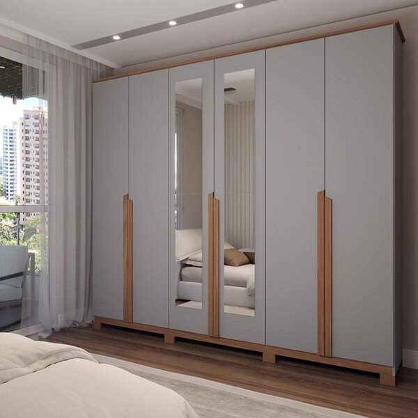 Guarda-roupa Casal Calábria Slim 6 Portas 6 Gavetas Espelho C