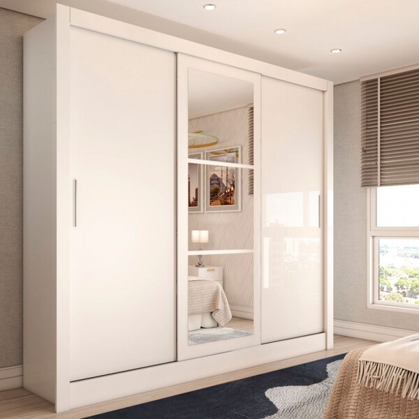Guarda-roupa Casal Cali 3 Portas 3 Gavetas Com Espelho Branco